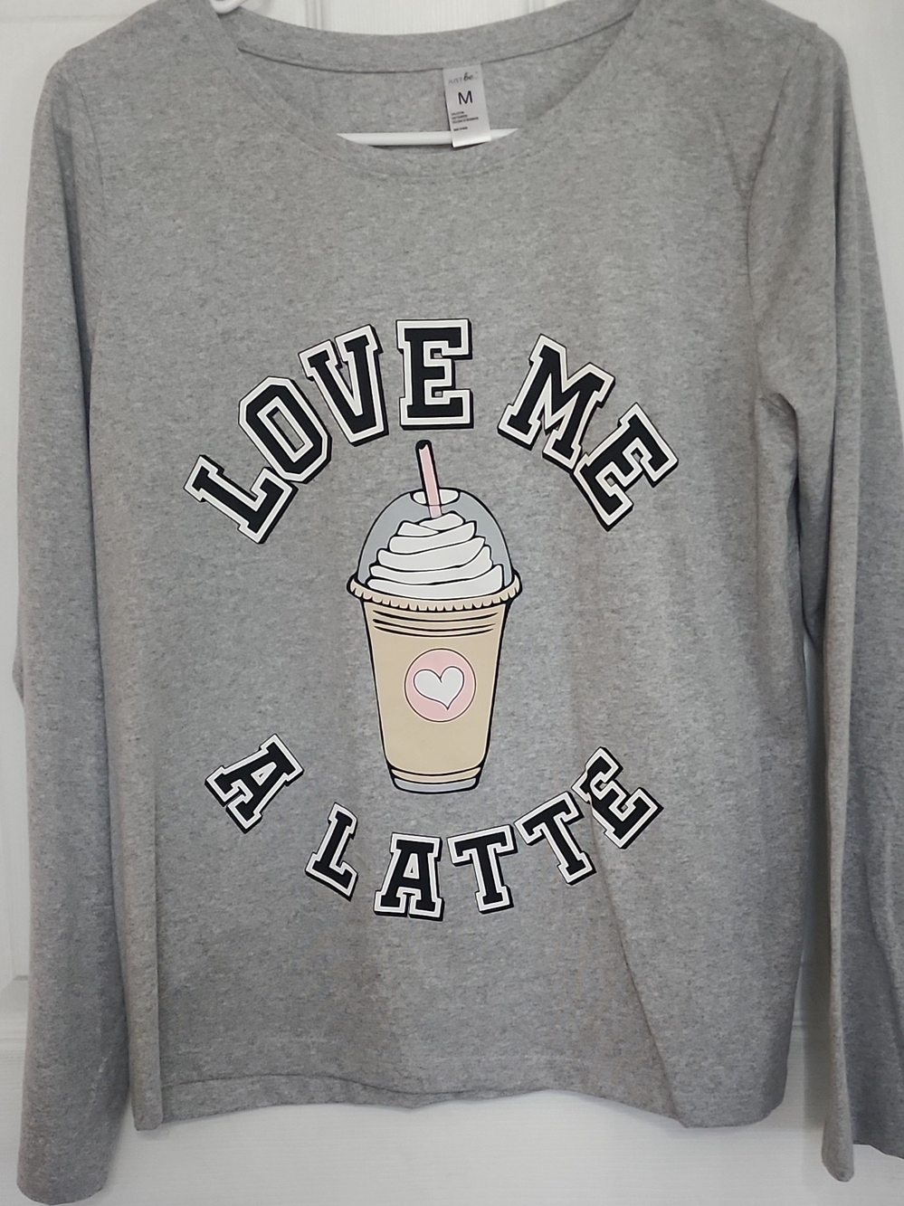 just be Grey Graphic Crewneck Sweatshirt with Pastel Latte Print